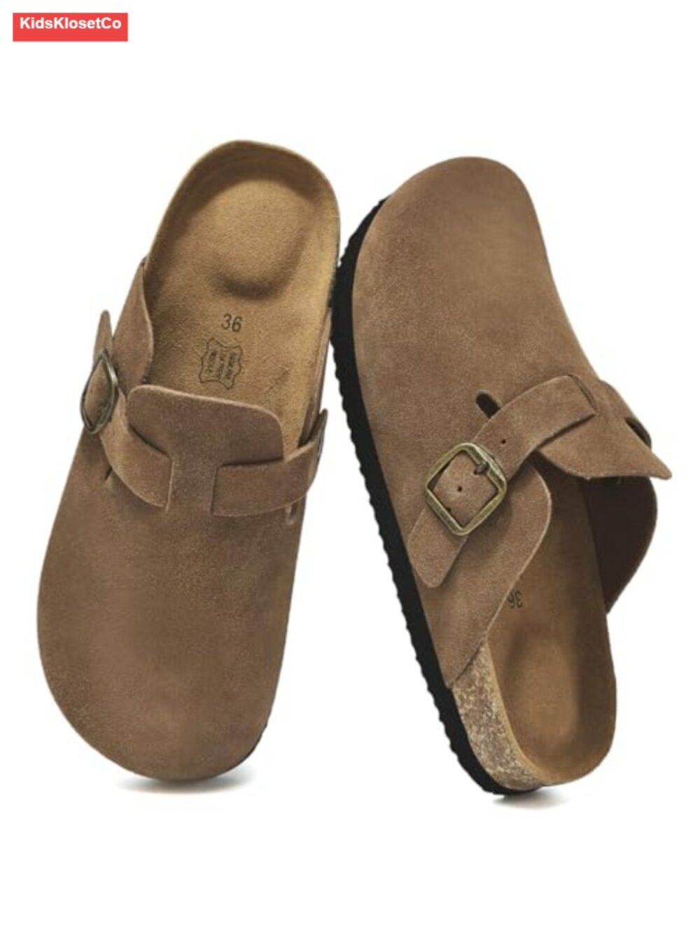 Genuine Suede Kids Clogs with Cork Footbed Memory Foam